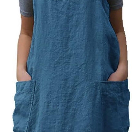Apron for Womens Cotton Linen Apron Cross Back with Pockets Pinafore Dress for Baking Cooking