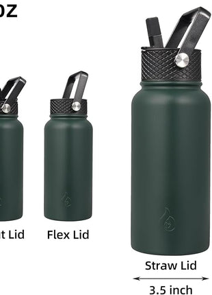BJPKPK Insulated Water Bottles with Straw Lid, 27oz Stainless Steel Water Bottle with 3 Lids, Leak Proof BPA Free Metal Thermo, Mugs, Tumblers, Keep Cold Hot -Army Green