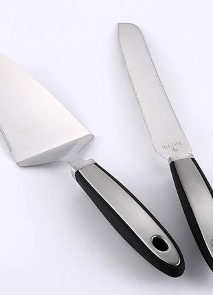 Cake Cutting Set for Wedding Cake Knife and Server Set, Cake Cutter and Pie Spatula, Cake Server and Knife Set of 2 (Plastic Handle, Silver)