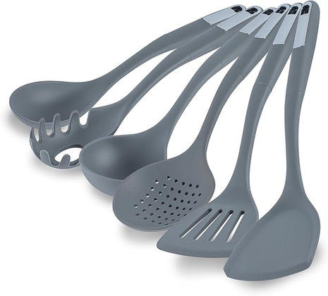 Restaurantware-Met Lux Kitchen Utensil Set, 1 Silicone Utensil Set - Consists 6 Pieces, High-Heat Tolerance, Dark Gray Silicone Kitchen Utensils, For No-Stick Cookware
