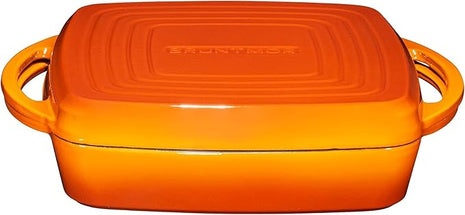 Bruntmor 11-Inch Enameled Cast Iron Cookware - 2-in-1 Square Cast Iron Casserole Dish with Lid and Dual Handles for Baking, Braising, and Roasting - Durable, Nonstick Skillet Dutch Oven, Pumpkin Spice