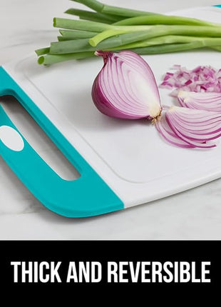 GORILLA GRIP BPA-Free Reversible Kitchen Cutting Board Set of 3, US Designed, Nonporous, Juice Grooves Catch Liquid, Slip Resistant Border, Dishwasher Safe Durable Large Food Chopping Boards Turquoise