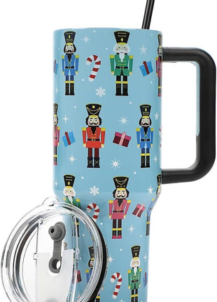 Bioworld Nutcrackers Vacuum Insulated 40 Oz. Stainless Steel Tumbler with Reusable Straw & Leak-Proof Lid, Easy Carry Handle for Travel or Home