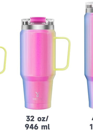 Meoky 32 oz Tumbler with Handle, Insulated Tumbler with Lid and Straw, Stainless Steel Travel Mug, 100% Leak Proof, Keeps Cold for 24 Hours or Hot for 8 Hours, Fits in Car Cup Holder (Carnival)
