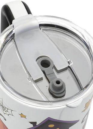 Bioworld Halloween Scary Icons 40 Oz Vacuum Insulated White Stainless Steel Tumbler with Handle & Leak-Proof Lid, Double-Wall Design for Hot or Cold Drinks