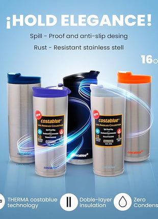 Travel Coffee Mug - 16 Oz. Stainless Steel Insulated Coffee Mug, Leak Proof Tumbler w/Dishwasher Safe Lid, Double Wall Travel Coffee Cup, Reusable Insulated Tumbler for Hot & Cold Beverages…