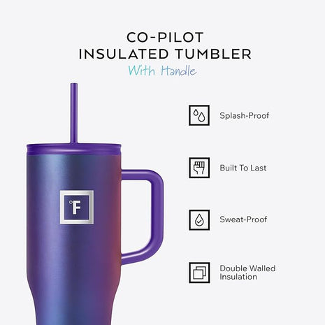 IRON °FLASK Co-Pilot Insulated Mug w/Straw & Flip Cap Lids - Cup Holder Bottle for Hot, Cold Drink - Leak-Proof - Water, Coffee Portable Travel Mug - Dark Pine, 32 Oz