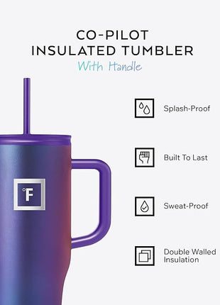 IRON °FLASK Co-Pilot Insulated Mug w/Straw & Flip Cap Lids - Cup Holder Bottle for Hot, Cold Drink - Leak-Proof - Water, Coffee Portable Travel Mug - Aurora, 32 Oz