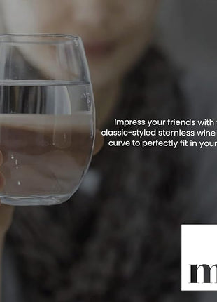 Stemless Wine Glass, Red & White 15oz Stemless Wine Glass Set of 4, Drink Glasses with Durable Chip Resistant Rim, Large Wine Glasses for Enhanced Aeration, Wine Accessories for Parties (15oz - 4Pack)