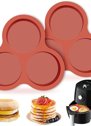 JOERSH 2-PK Air Fryer Egg Mold, 4 Inches Round Egg Bites Silicone Molds, Air Fryer Baking Pan Non-Stick for Breakfast Sandwiches, Hamburger Buns, Pancake, Jumbo Muffin Tops