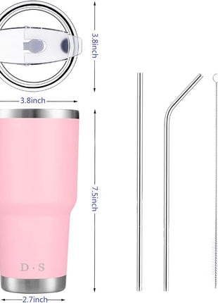 D·S 30 oz Pink Tumbler Stainless Steel Double Wall Vacuum Insulated Mug with Straw and Lid, Cleaning Brush for Cold and Hot Beverages (30oz Pink)