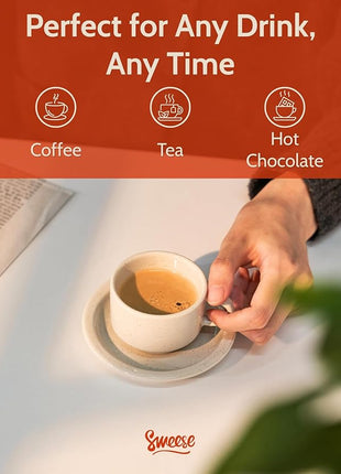 Sweese Porcelain Espresso Cups Set, 2.5 oz, with Saucers, Metal Stand, Stackable - Dove Grey, 4 Pack