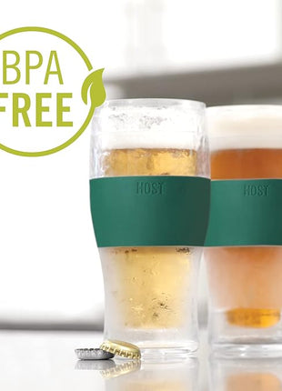Host Freeze, Frozen Mugs, Freezable Pint Set, Beer Keep Your Drinks Cold, Double Walled Insulated Glasses, Tumbler for Iced Coffee, 16oz, Set of 2, Green