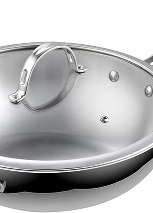 Cooks Standard Wok Pan Stainless Steel, 12-Inch Multi-Ply Clad Stir Fry Pan with Glass Lid, Induction Cookware, Silver