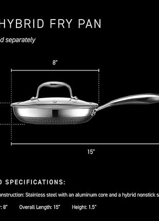HexClad Hybrid Nonstick 8-Inch Frying Pan, Stay-Cool Handle, Dishwasher-Friendly, Oven-Safe Up to 900°F, Induction Ready, Compatible with All Cooktops