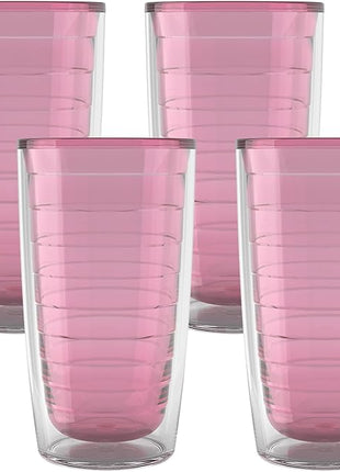 Tervis Clear & Colorful Tabletop Made in USA Double Walled Insulated Tumbler Travel Cup Keeps Drinks Cold & Hot, 16oz - 4pk, Pink Sand