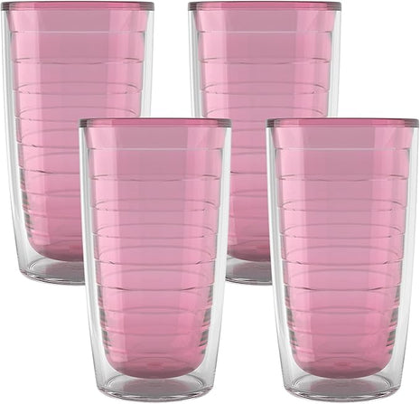 Tervis Clear & Colorful Tabletop Made in USA Double Walled Insulated Tumbler Travel Cup Keeps Drinks Cold & Hot, 16oz - 4pk, Pink Sand