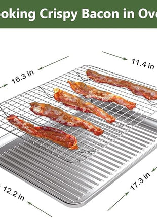 ROTTAY Baking Sheet, Half Sheet Pan with Cooling Rack Set [2 Pans + 2 Racks], Stainless Steel Baking Pan for Oven, Warp Resistant & Heavy Duty & Rust Free, Size 18 x 12 x 1 Inches