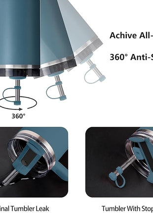 Silicone Spill Stopper Set Compatible with Stanley Cup 2.0 30oz & 40oz with Straw Cover (Set of 2, Blue Spruce)