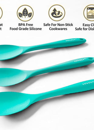 Upgrade Silicone Spatula Spoon Set,VOVOLY Heat Resistant Rubber Spoonula, Seamless Non-Stick Flexible Scrapers for Baking Mixing Tool,3 Pack, Teal