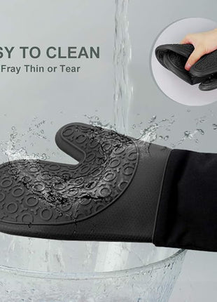 sungwoo Silicone Oven Mitts, Heat Resistant Oven Gloves with Quilted Liner Non-Slip Textured Grip Perfect for BBQ, Baking, Cooking and Grilling - 1 Pair 13.8 Inch Black