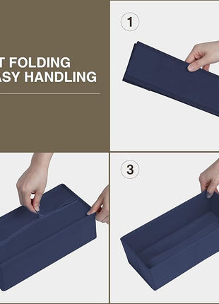 DIMJ Drawer Organizers Clothes, Set of 16 Dresser Organizer Bins, Fabric Closet Organizers and Storage, Shallow Drawer Dividers for Nursery, Clothing, Baby Clothes, Socks, Underwears, Tie (Navy Blue)