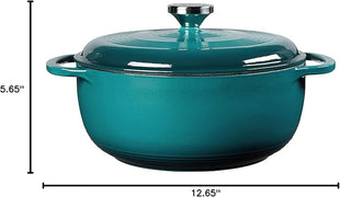 Lodge 4.5 Quart Enameled Cast Iron Dutch Oven with Lid – Dual Handles – Oven Safe up to 500° F or on Stovetop - Use to Marinate, Cook, Bake, Refrigerate and Serve – Lagoon