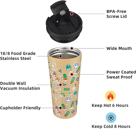 BJPKPK 22oz Tumbler With lid And Straw Stainless Steel Travel Coffee Mug Insulated Tumblers Cups,Spring Party Brown