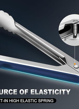 Tongs For Cooking - Heat Resistant 600 Degrees Stainless Steel Kitchen Tong, Heavy Duty Metal Locking Tongs - For Food,Salad, grilling, BBQ 7",9" & 12 inch, set of 3 Dishwasher Safe Blue