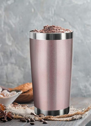 20oz Tumbler Bulk Stainless Steel Vacuum Insulated Tumblers with Lid Double Wall Travel Mug, Powder Coated Coffee Cup, Suitable for Ice Drinks and Hot Beverage (Rose gold 6pack)