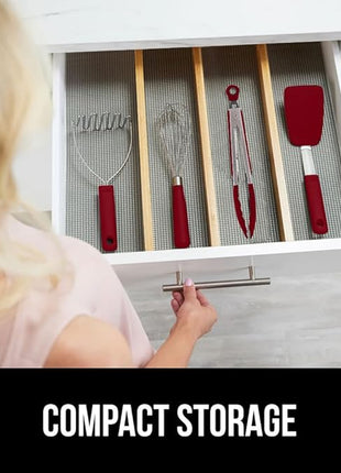 GORILLA GRIP Stainless Steel Heat Resistant Kitchen Tongs for Cooking, 9 + 12 Inch, Set of 2 BBQ Tong, Non Scratch Silicone Tip for Pan, Strong Grip, Grab Food, Toss Salad, Air Fryer, Pull Lock, Red