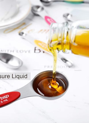 Magnetic Measuring Spoons Set Stainless Steel Stackable Dual Sided Teaspoons and Tablespoons for Measuring Dry and Liquid Ingredients Set of 6