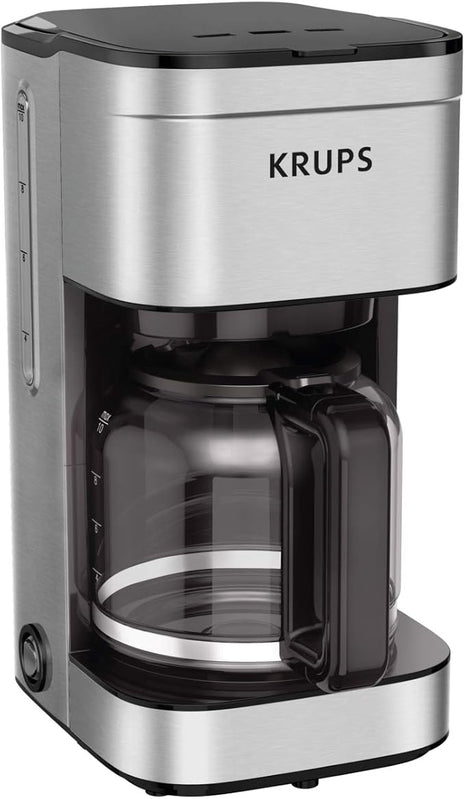 KRUPS Coffee Maker 10 Cups Simply Brew Stainless Steel Drip Coffee Maker, 900 Watts Coffee Filter, Drip Free, Dishwasher Safe Pot , Black & Silver