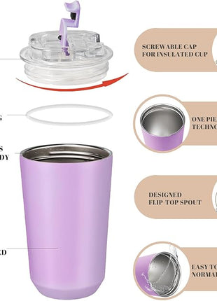 Puraville Insulated Tumblers with Lid, 14 oz Travel Coffee Mug Stainless Steel Vacuum Cup, Leak Proof Reusable Double Walled Coffee Tumbler for Iced and Hot Drinks, Lilac
