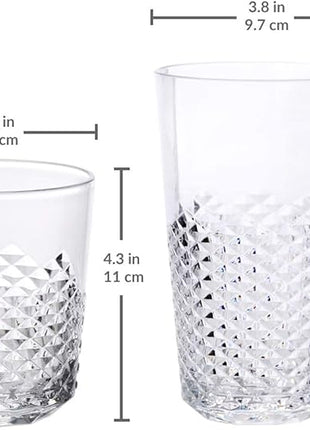 Cupture Diamond Plastic Tumblers BPA Free, 24 oz/14 oz, 8-Pack (Clear)