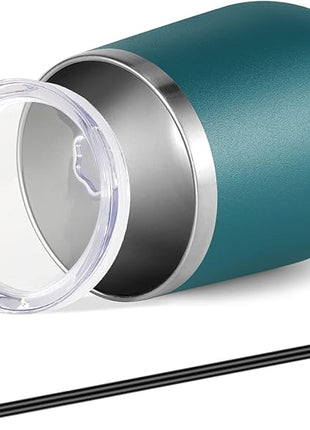 VEGOND Wine Tumblers Bulk 6 Pack, 12oz Stainless Steel Stemless Wine Glass with Lids and Straws, Double Wall Vacuum Insulated Tumbler Cup, Coffee Mug for Cold Hot Drinks