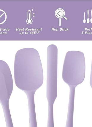 Silicone Spatula Set, 5 Piece Food Grade Rubber Spatulas for Baking, Cooking, and Mixing High Heat Resistant Non Stick Dishwasher Safe BPA-Free (Lavender)