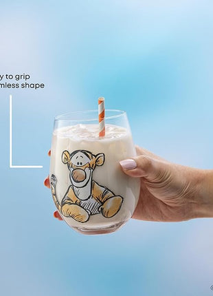 JoyJolt Disney Winnie the Pooh Exploring a Classic Stemless Drinking Glasses, 19oz Glass Cups ft Pooh Bear Tigger Piglet Eeyore, Kitchen Glassware Set of 4, Winnie the Pooh Adult Gifts