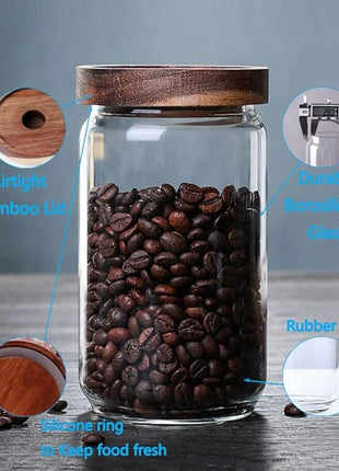 SAIOOL Set of 5 Kitchen Canisters,Thick, Stackable, Natural Style,Cookie, Rice and Spice Jars - Sugar or Flour Container - Big and Small Airtight Food Jar for Pantry