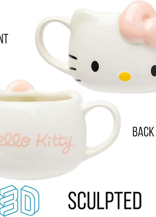Silver Buffalo Sanrio Hello Kitty Light Pink Bow Ceramic 3D Sculpted Mug, 20 Ounces
