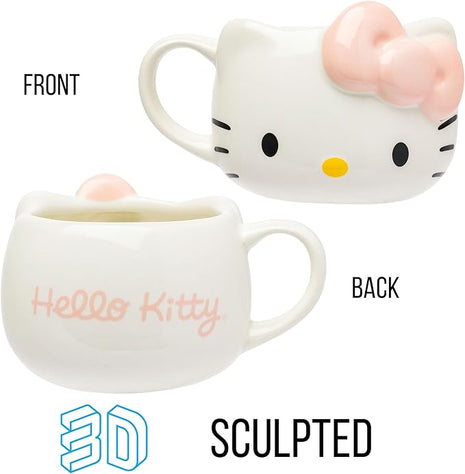 Silver Buffalo Sanrio Hello Kitty Light Pink Bow Ceramic 3D Sculpted Mug, 20 Ounces