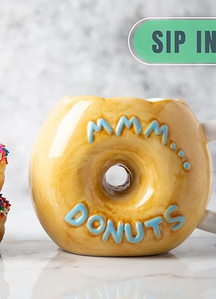 Comfify Ceramic Donut Mug – Chocolate Glaze with Sprinkles – Funny “MMM... Donuts!” Quote – 14 oz Coffee Cup