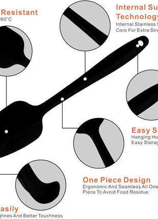 Silicone Spatulas Set, Rubber Spoon Spatula Heat Resistant Spoonula One Piece Design Seamless Spatula Non-Stick Scrapers Baking Mixing Tool (Black Set)