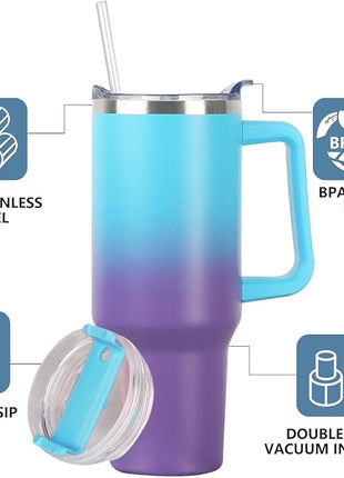 SYACOT 40 oz Tumbler with Handle and Straw Stainless Steel Insulated Tumbler Leak Proof Lid and Straw Lid Reusable Travel Mug Coffee Mug Cup Dishwasher Safe Keep Drinks Cold and Hot (Amethyst)