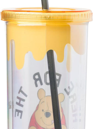 Silver Buffalo Winnie the Pooh Here for Hunny Plastic Tall Cold Cup with Lid and Straw, 20 Ounces