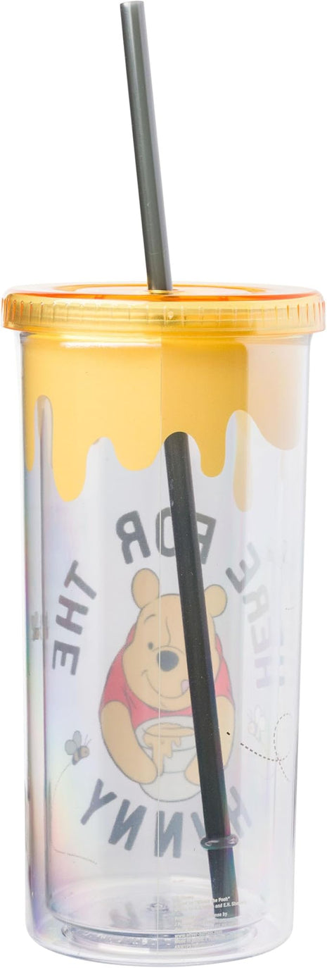 Silver Buffalo Winnie the Pooh Here for Hunny Plastic Tall Cold Cup with Lid and Straw, 20 Ounces