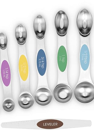 Aovchei 9 PCS Magnetic Measuring Spoons Set, Dual Sided, Stainless Steel Small Tablespoon, Teaspoons, Fits in Spice Jars, for Dry and Liquid, MultiColor