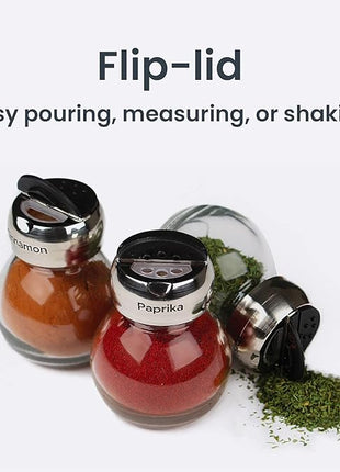 Olde Thompson Since 1944 Orbit Rotating Rack, 16 Refillable Spice Jars, Labeled Shaker Tops, 45, Black, Clear