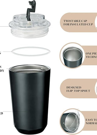 Puraville 2 Pack Insulated Tumblers with Lid, 14 oz Travel Coffee Mug Stainless Steel Vacuum Cup, Leak Proof Double Walled Coffee Tumbler for Iced and Hot Drinks, Black and Cream