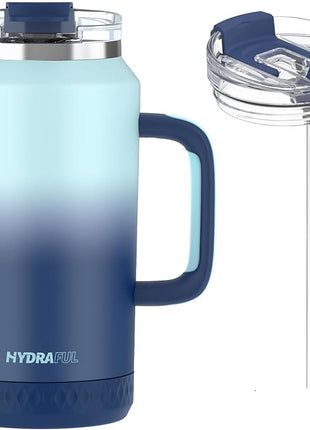 Hydraful 64 oz Tumbler with Handle and Straw - 100% Leak-Proof - Insulated Cup Reusable Stainless Steel Large Water Bottle Travel Mug for Gym, Hiking, and Camping - Gifts for Women Men Him Her